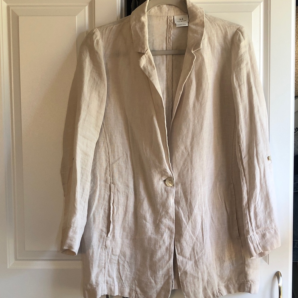 H by Halston Light Beige Linen Blazer with Pockets